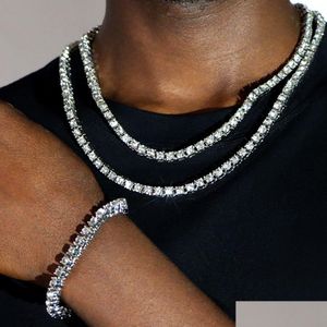 Tennis-Graduierte Icedout-Cz-Diamant-Gold-Tennisketten-Hip-Hop-Modeschmuck für Männer. Erhältlich in den Größen M, 4 mm und 5 mm. Drop Deli Dhjcg