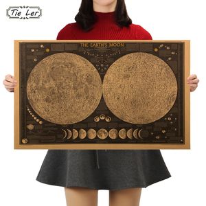 TIE LER Large Vintage Retro Paper Earth Moon World Map Poster Wall Chart Home Decoration Wall Sticker