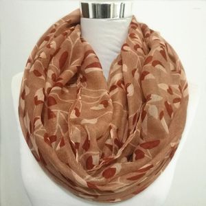 Halsdukar Autumn Leaf Loop Scarf Women Snood Shawls Femme Neckwarmer Ring Wraps Ladies Twill Viscose Infinity