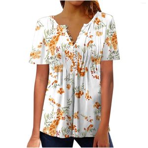 Kvinnor BLOUSES Kvinnor Summer Printing Trendy Sexy Button Cardigan Short Sleeve Shirt V Neck Casual Fitted Tunic Clothes Brand Shirts For