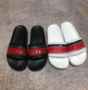 Luxury Men Web Rubber Slide Slippers Green Red Interlocking G Striped Black Rubber Flat Slides Slip On Buckle Wedge Summer Sandals With Box