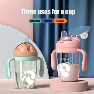 Tassen Geschirr Utensilien 3-in-1 Kinderwasserflasche Baby Sippy Antichoked Kinder lernen Trinken Auslaufsicherer Becher mit Ausgießer VStraw Sling 230607