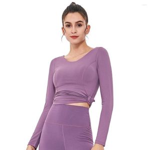 Active Shirts LUKITAS Women Long Sleeve Running Sexy Exposed Navel Yoga T-shirts Quick Dry Fitness Gym Crop Tops Solid Sports XL