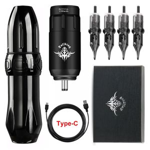 Kits de armas de tatuagem Conjunto de máquina de tatuagem sem fio Mini fonte de alimentação de bateria com cartucho DC Jack Kit de caneta rotativa para tatuagem Ferramenta de maquiagem permanente 230607