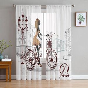 Perde Bisiklet Kız Paris Street Romance Mimarlık Tül Sheer Sheer Perde Oturma Odası Yatak Odası Pencere Vok Organza Drapes