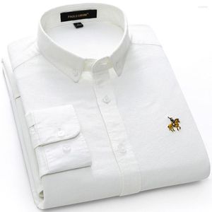 Camisas casuais masculinas 5XL de algodão primavera e outono de alta qualidade Oxford Spinning camisa masculina de manga comprida branco puro não ferro de negócios