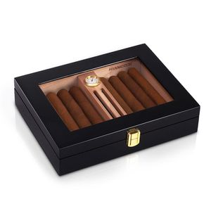 Luftbefeuchter, Zedernholz-Zigarren-Humidor, tragbarer Mini-Humidor mit Luftbefeuchter, Hygrometer, Klavierlack, mit Schiebedach-Zigarettenetui