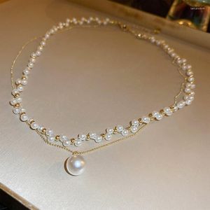 Pendant Necklaces 2023 Korea Pearl Double Necklace Fashion Simple Exquisite Clavicle Chain Women Jewelry