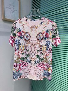 女性用ビーズTシャツカジュアルファッションルーズフィットTシャツ2023春/夏新しいM L XL XXLフラワービーズで利用可能な複数の色