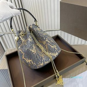 2023-Snake Skin Bucket Bag Drawstring Handbag Chain Bags Crossbody Handbags Genuine Leather Multiple Colors Fashion Letter Shoulder Package