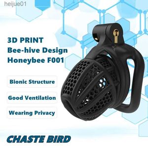2023 NEW 3D Print Bee-hive Design Breathable Cock Cage 2 Types of Penis Rings Male Chastity Device Adult Products Sex Toys F001 L230518