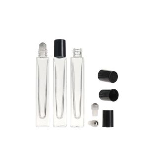 10mlTop Luxury Empty Pen Square Clear Glass Roll on Bottle with gold cap stainless steel roller ball for Essential oil Perfume