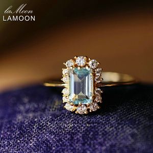 Bröllopsringar Lamoon Vintage Natural Topaz Gemstone Ring Blue 925 Sterling Silver K Gold Plated Engagement for Women RI190 230608