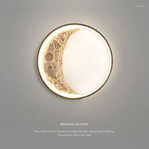 Lâmpada de parede lua resina decorativa à prova d'água LED elegante quarto simples sala de estar fundo arte criativa crescente