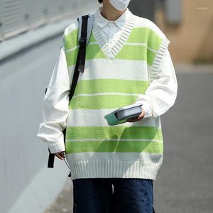 Men's Vests Sweater Vest Men Stripe Arrival Male Sleeveless Harajuku V-neck Students Design Knitting Ulzzang Style Teens Casual Y137