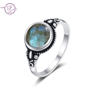 Wedding Rings Simple Style 925 Sterling Silver Jewelry Round 8MM Natural Labradorite Tiger Eye Ring for Women Party Engagement Gift 230608