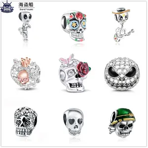 Dla Pandora Charms Authentic 925 Srebrne koraliki Dangle Skull Bead Fit Pandora Charms Bransoletka DIY Akcesoria biżuterii