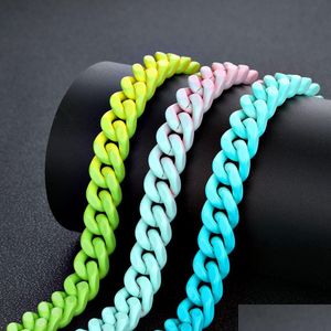 Ketten Hip Hop Gradient Colorf Edelstahl Kubanische Kette Halskette Frühling Schnalle Paar Schmuck Drop Lieferung Halsketten Anhänger DHFY3