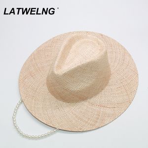 Wide Brim Hats Bucket Hats Women's Hat With Chain Straw Hats For Women Luxury Designer Brand Beach Hat Ladies Summer Sun Shade Hats Wide Brim Panama Hats 230607