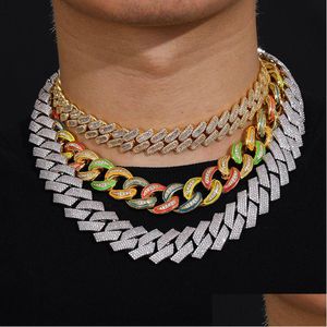 Armband halsband 18mm hiphop kubansk länk kedja smycken set colorf 18k real guld pläterad för män gåva droppleveransuppsättningar dhvbq