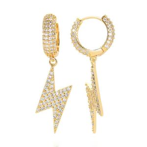 Dangle Chandelier Hip Hop Lightning Drop Earrings Fl White Zircon Hoop 18K Real Gold Plated Jewelry Delivery Dht8T