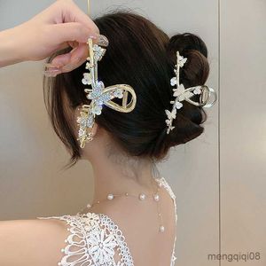 Andere Retro 2022 Neue Schmetterling Perle Strass Greif Clip für Mädchen Große Krabbe Koreanische Mode Haarnadel Kopfschmuck Haar Zubehör R230608