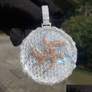 Подвесные ожерелья Hip Hop Round Thorns Ожерелье FL CZ Diamonds Real Gold Lateled Droder Doper Delive Pendants DHPBL