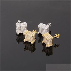 Ohrstecker Vintage Hip Hop Ohrringe Quadratischer weißer Zirkon baumelt vergoldet geometrischer Schmuck für Großhandel Drop Lieferung DHT6M