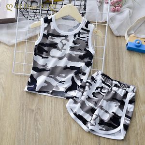 Clothing Sets Boys Girls Camouflage Cartoon Sleeveless Two-piece Children's Vest Shorts Suit Baby Cotton Sweat-absorbent Sports Suit 230608