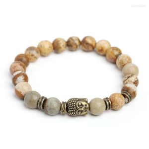 Strand Natural Picture Stone Armband till hands Ancient Bronze Om Buddha Par Fashion Jewelry Products