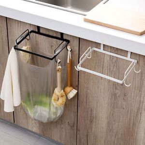 Waste Bins Kitchen Garbage Bag Holder Iron Hanger Metal Trash Rack Cupboard Door Back Hanging Kitchen Storage Trash Rack Accessories Tools 230607