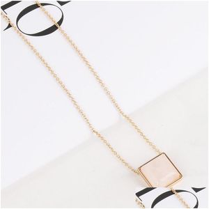 Pendant Necklaces Square Rose Quartz Powder Pink Crystal Copper Package Gold Edge Necklace Fashion Women Jewelry Drop Deliver Dhgarden Dhzd3