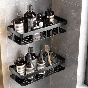 Badrumshyllor Lagringsställ Space Aluminium Nodrill Wall Mount Corner Shelf Toalett Makeup Organiser för schampo 230607