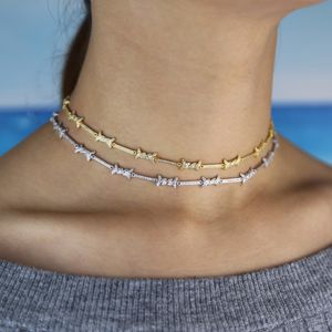 Bröllopsmycken sätter geometriska CZ -bar Barbed Wire Charm Choker Necklace Armband Högkvalitativa underbara kvinnor Set 230608