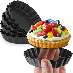 Pişirme Kalıpları Seti 6 Yapışmaz Tart Quiche Flan Pan Kalıpları Yuvarlak 4 inç Karbon Çelik Kek Çıkarılabilir Alt Bakeware Aletleri 230608