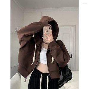 Kvinnors jackor harajuku solid klippt hoodie kvinnors hip hop blixtlås överdimensionerad tröja retro lös casual topp koreansk moderock