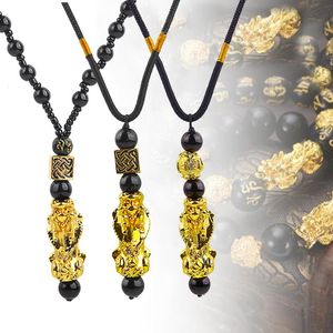 Pendant Necklaces Feng Shui Obsidian Stone Beads Necklace Men Women Unisex Gold Silver Pixiu Wealth And Good Luck Charm