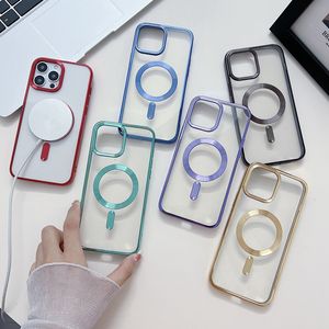 Fashion Magnetic Wireless Charging Cases For iPhone 15 14 Pro Max Plus 13 12 11 Bling Plating Soft TPU Luxury Chromed electrodled Cover Cover Clear Cover