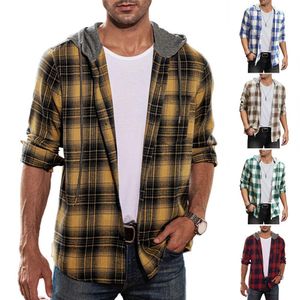 Camicie casual da uomo Camicia con cappuccio Camicia a quadri con coulisse Maniche lunghe Flanella allentata Autunno Inverno Cappotto a quadri Felpa Felpe con cappuccio per l'uso quotidiano 230608