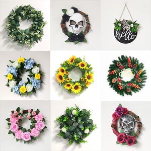 Decorative Flowers Halloween Wreath Christmas Pinecone And Berries Garland Artificial Flower Eucalyptus For Home Decoration Farmhouse Decor