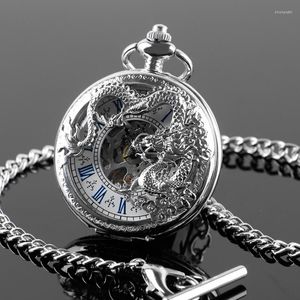 Pocket Watches 5st Fashion Silver Glass Cover Mechanical Hand Wind Watch Pendant Fob Chain Men Women