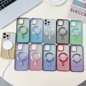 Gradient Magnetic Wireless Charging Cases For Iphone 15 Plus 14 Pro Max 13 12 11 Bling Glitter Shinny Sparkly Plating Soft TPU Luxury Chromed Metallic CD Clear Covers