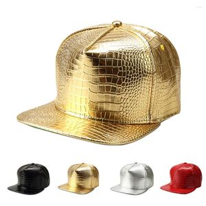 Ball Caps Unisex Crocodile Baseball PU Adjustable Hip Hop Flat Brim Hats Snapback (Gold)