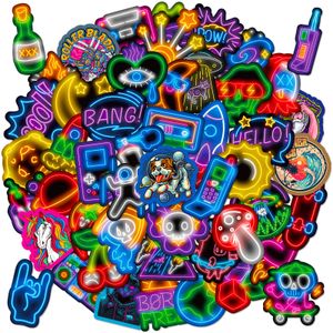 50pcs-pack mode neon klistermärken vägg klistermärken grossist vinyl klistermärke vattentäta bärbara datorer bil scrapbooking gitarrlåda skateboard jdm bagage dekal