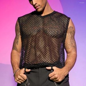 Men's Tank Tops Men's Mesh Fishnet Vest Gauze Sleeveless Tshirts Breathable Trend Boys Top Gym Hombre Streetwear Male