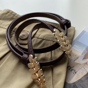 Belts Beautiful Women PU Leather Belt Fairy Thin Fashion Design Personalized Waist Decoration Girls Metal Flowers Drop