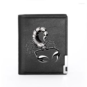 Brieftaschen Männer Brieftasche Leder Silber Skorpion Druck Billfold Slim/ID Halter Einsätze Geld Tasche Männliche Tasche Kurze Geldbörsen