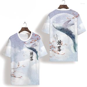 Camisetas masculinas estilo chinês de manga curta camiseta de baleia de seda gelada de secagem rápida tamanho grande gola redonda moderna camisa de verão fina