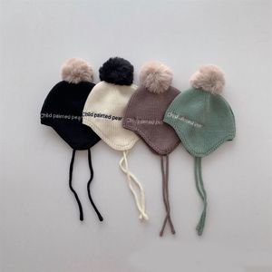 Caps Hats Cute Pom Embroidery Kids Knit Hat Kids Beanie Cap For Girls Boys Soft bonnet baby Cap born Baby Accessories 230608