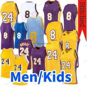 MN Uomo Bambini Maglia da basket retrò 8 Maglia 24 Giallo Viola Camicie da uomo per uomo Maglie cucite Finali 60esimo NBA Maglie